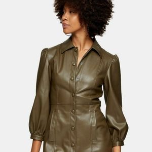 Topshop Long Sleeve Faux Leather Shirtdress